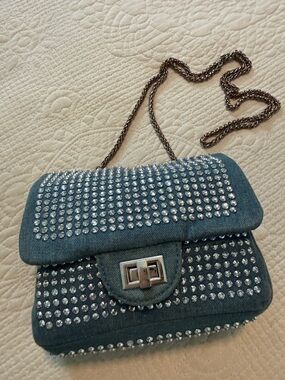 Vintage Denim rhinestone Studded Crossbody Bag Purse Coachella BoHo 🦋